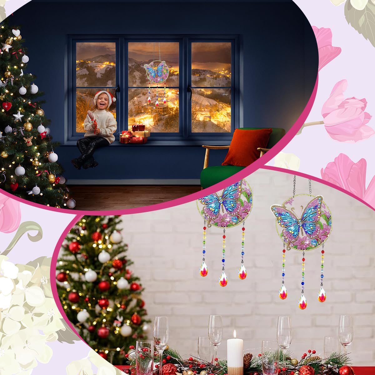 PATPAT DIY Butterfly Diamond Painting Wind Chimes for Balcony with Acrylic Base | Gift Decor