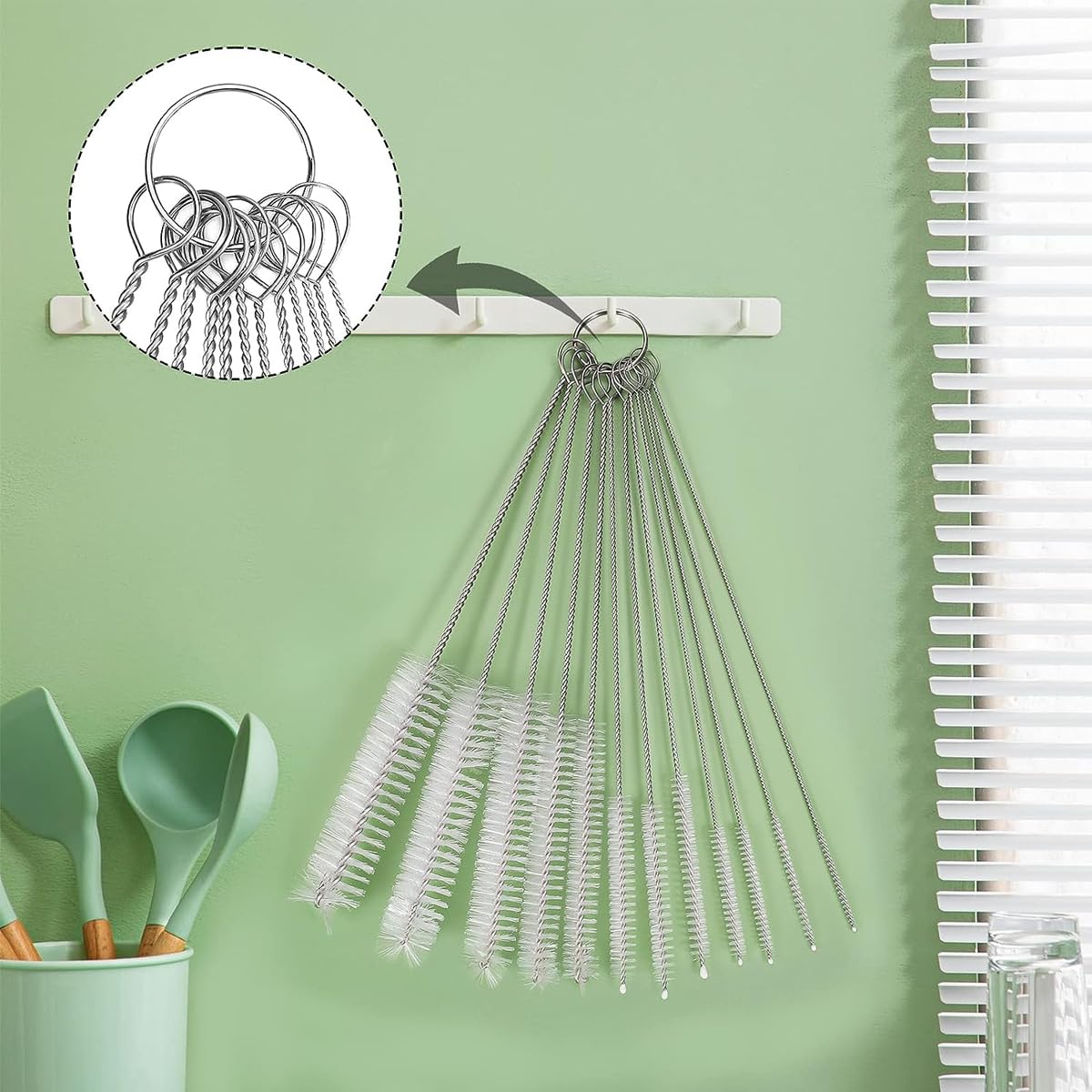 HASTHIP Straw Cleaner Brushes for Sippy Cup and Bottle Cleaning 12pcs 8 Inch with Fine Tip | Stainless Steel and Nylon