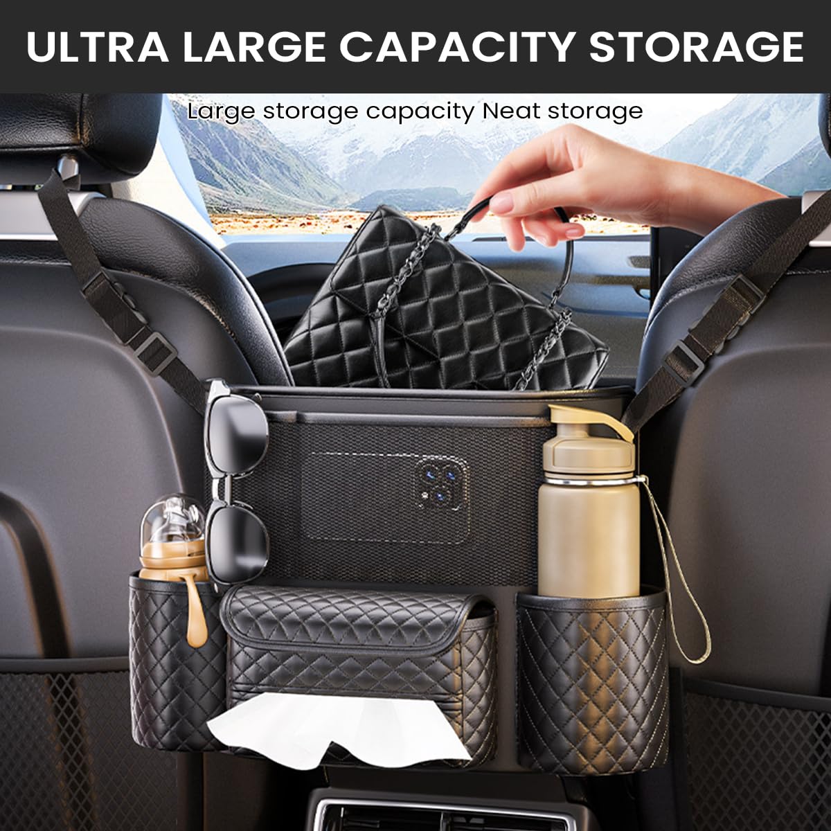STHIRA Car Organizer for Center Console with Tissue Box and Cup Holder | 3PCS Seat Back Storage