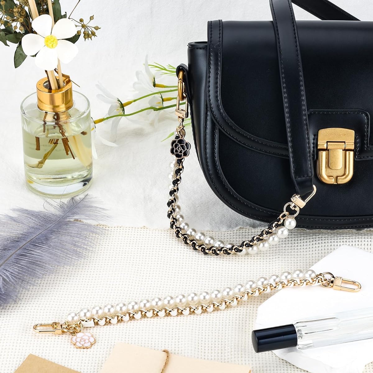 PALAY Bag Straps for Handbags featuring 10.2 in Dual Layered Pearl & Metal Chain | Stylish Extender