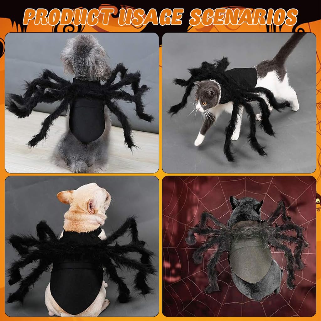 Qpets® Halloween Fun Dog Clothes, Small Dog Costume Spooky Spider Dog Clothes Cats Clothes Small Pet Fun Halloween Costume, S