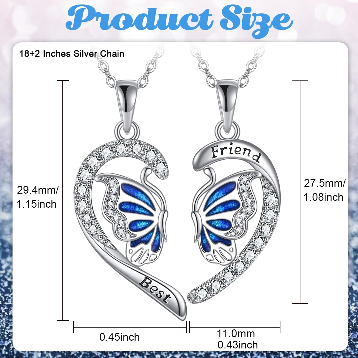 SANNIDHI Necklace for Best Friends featuring Engraved Heart Butterfly Pendant 2Pcs Alloy Gift