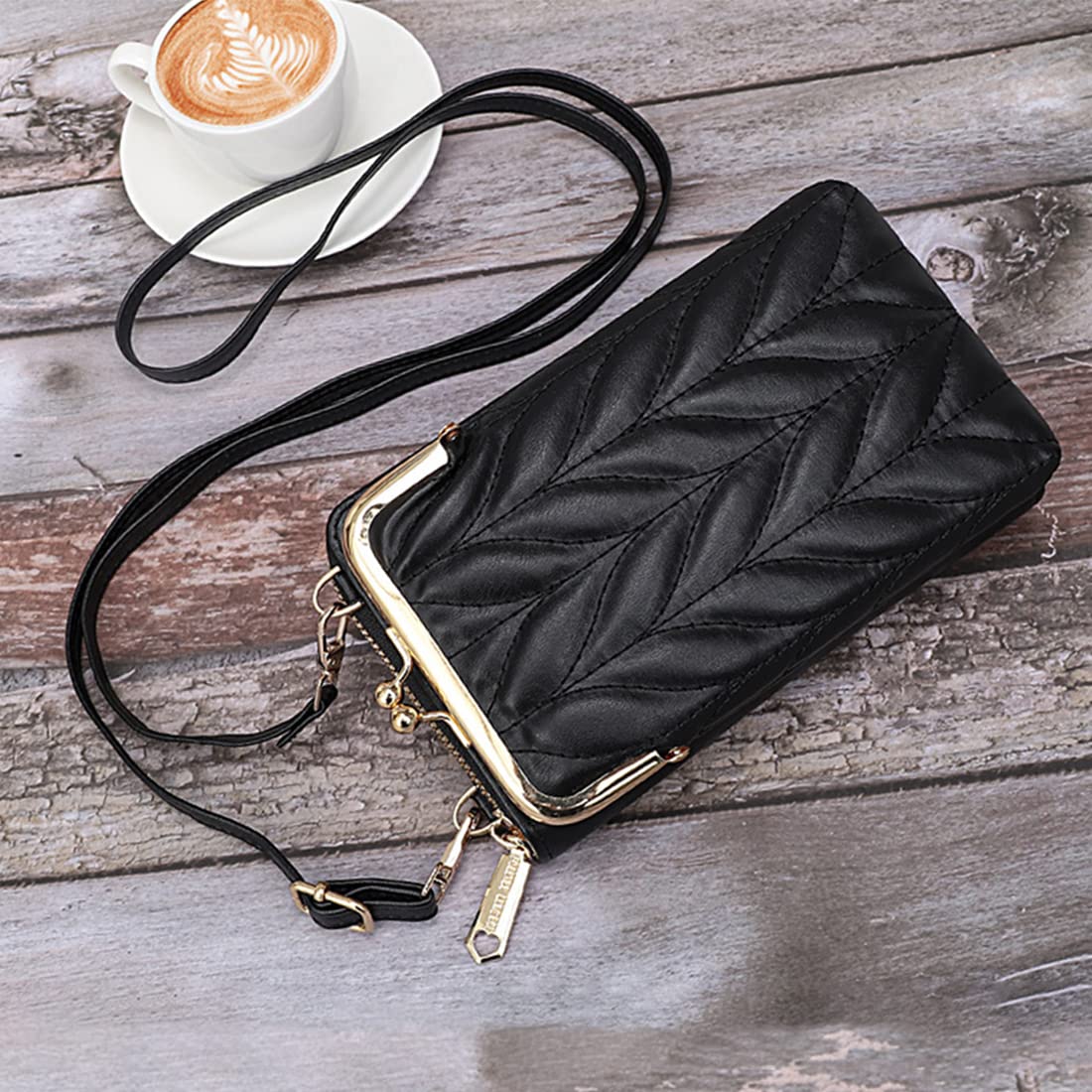 PALAY Mobile Sling Bag for Women with 7.08 in Height & 2 Pouches | PU Leather Black Crossbody