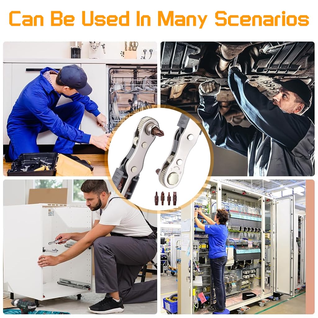 Serplex Ratchet Wrench Set for Tight Spaces with 36 Tooth Reversible Mechanism and CRV Steel