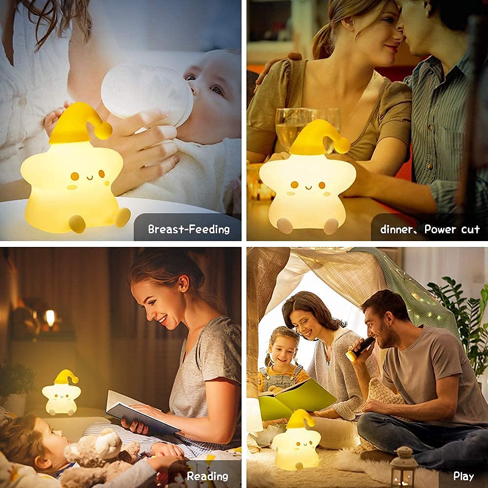 Verilux Night Light for Kids Bedroom with 7 Colour Changing Silicone Star Lamp | USB Rechargeable Baby Bedside Gift