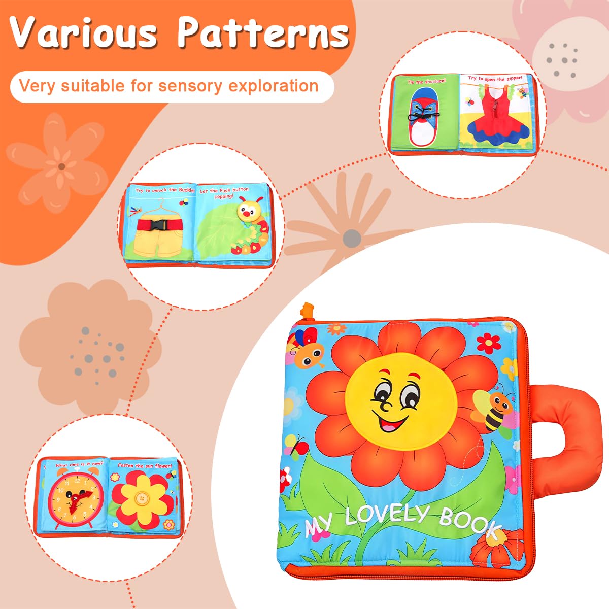 SNOWIE SOFT Baby Cloth Book for Early Learning with Zip-up Handle and 6 Pages | Soft Safe Fabric for 3–18 Months