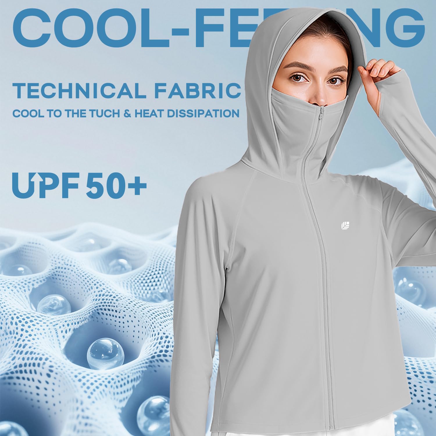 Venzina Women's UPF 50+ Lightweight Athletic Jacket with Cooling Quick‑Dry Fabric | Grey Sun Protection Hoodie for Outdoor Hiking