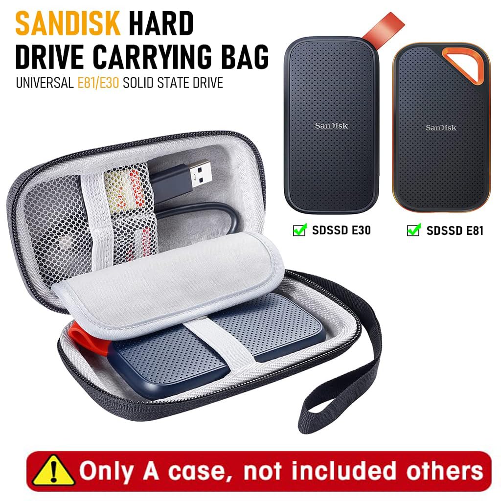 Hard Carrying Case for SanDisk 480GB 1TB 2TB Portable SSD with Dual Zippers and EVA Shell