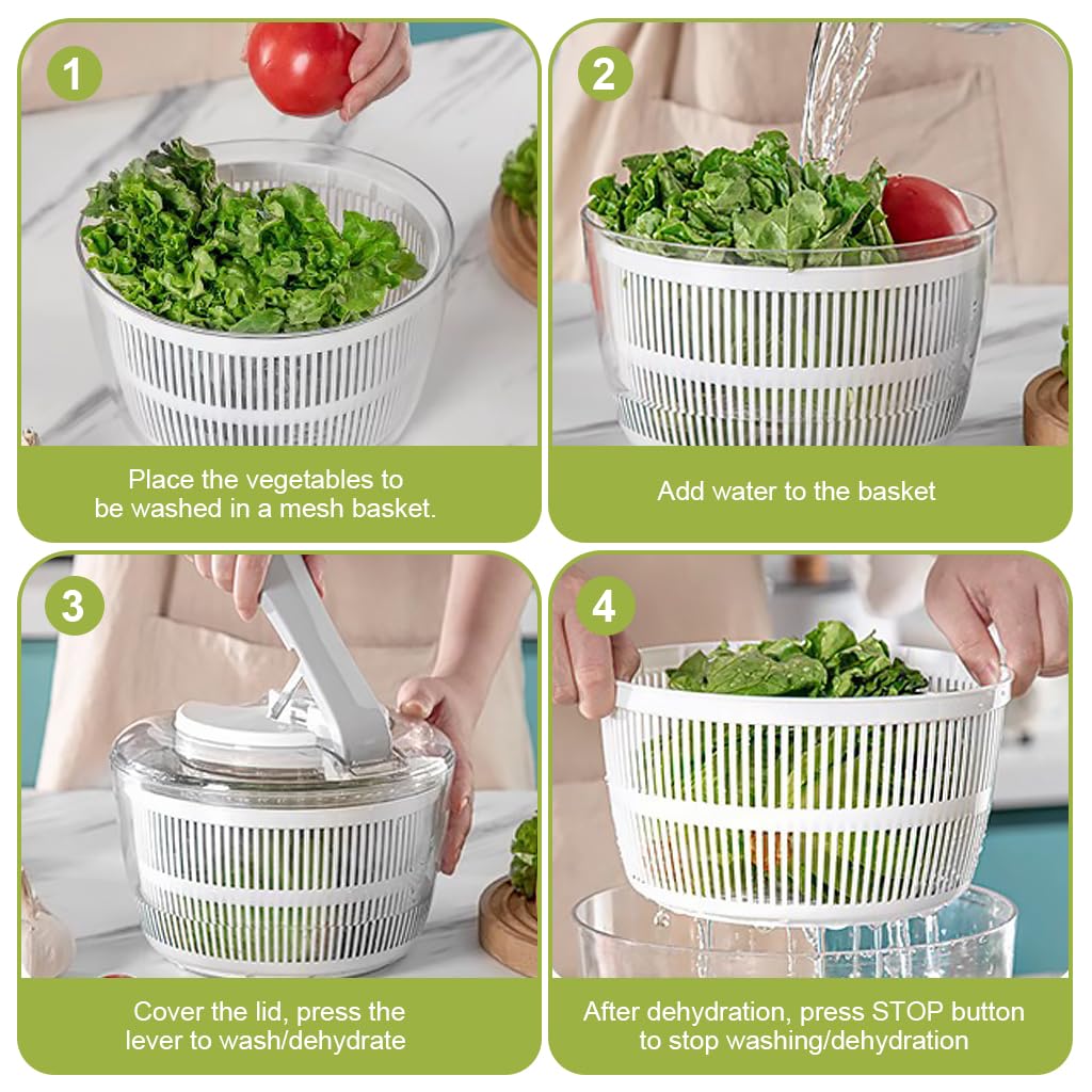 Supvox® Salad Spinner 3L Manual Salad Dryer with Bowl Effortless Press-Down Salad Spinner and Dryer with Strainer, Vegetable Dryer Spinner for Food Preparation, Salad Making, Pasta