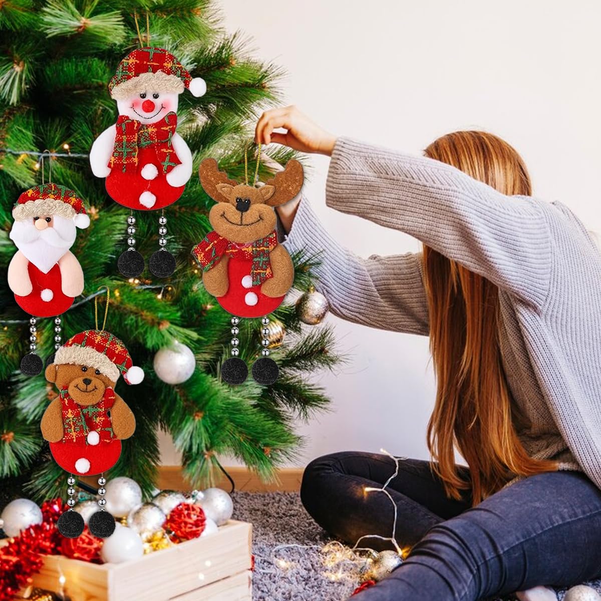 HASTHIP Christmas Tree Decorations for Home and Office featuring 4pcs 17x7cm Fabric Ornaments