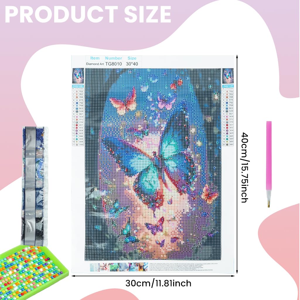 ZIBUYU 5D Diamond Painting Kit for Adults with Full Drill Butterfly Design 30x40cm Canvas | Round Sparkling Diamonds for Relaxing DIY Wall Art
