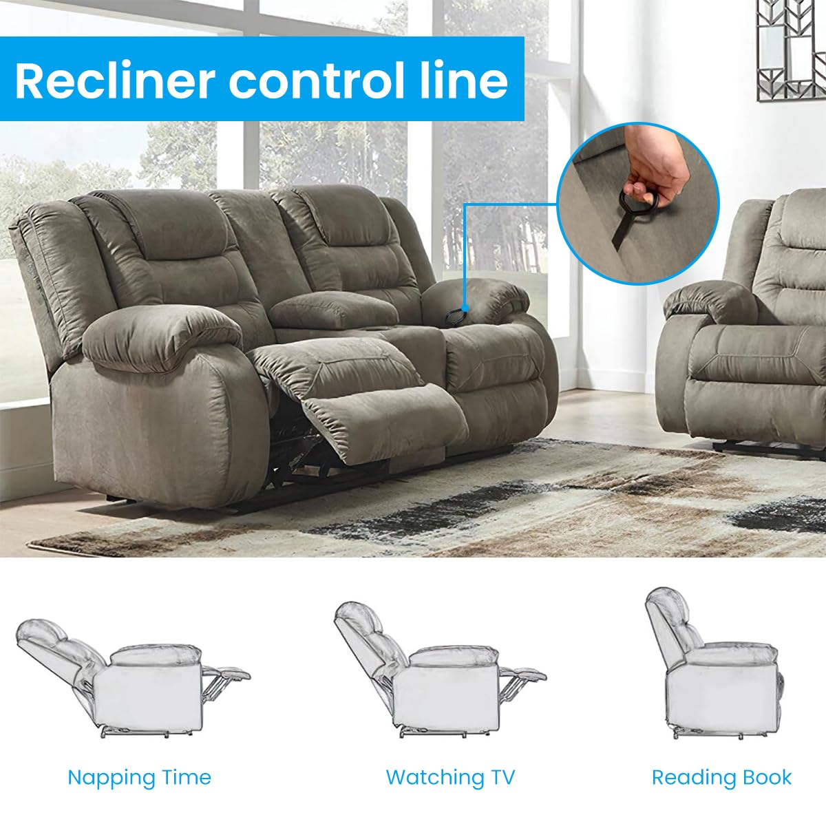 Serplex Recliner Cable for Sofa and Chair Repair featuring 36.25 in Length and D Ring Handle | Aluminum Alloy Build