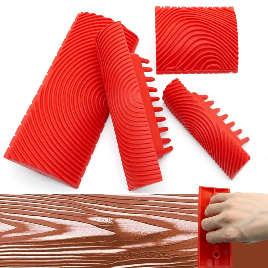Serplex® 4Pcs Wood Grain Roller Tools Multi Sizes Graining Roller Tools Wood Grain Pattern Tools Wood Grain Comb Graining Tools for Woodworking, Painting, Furniture Finishing