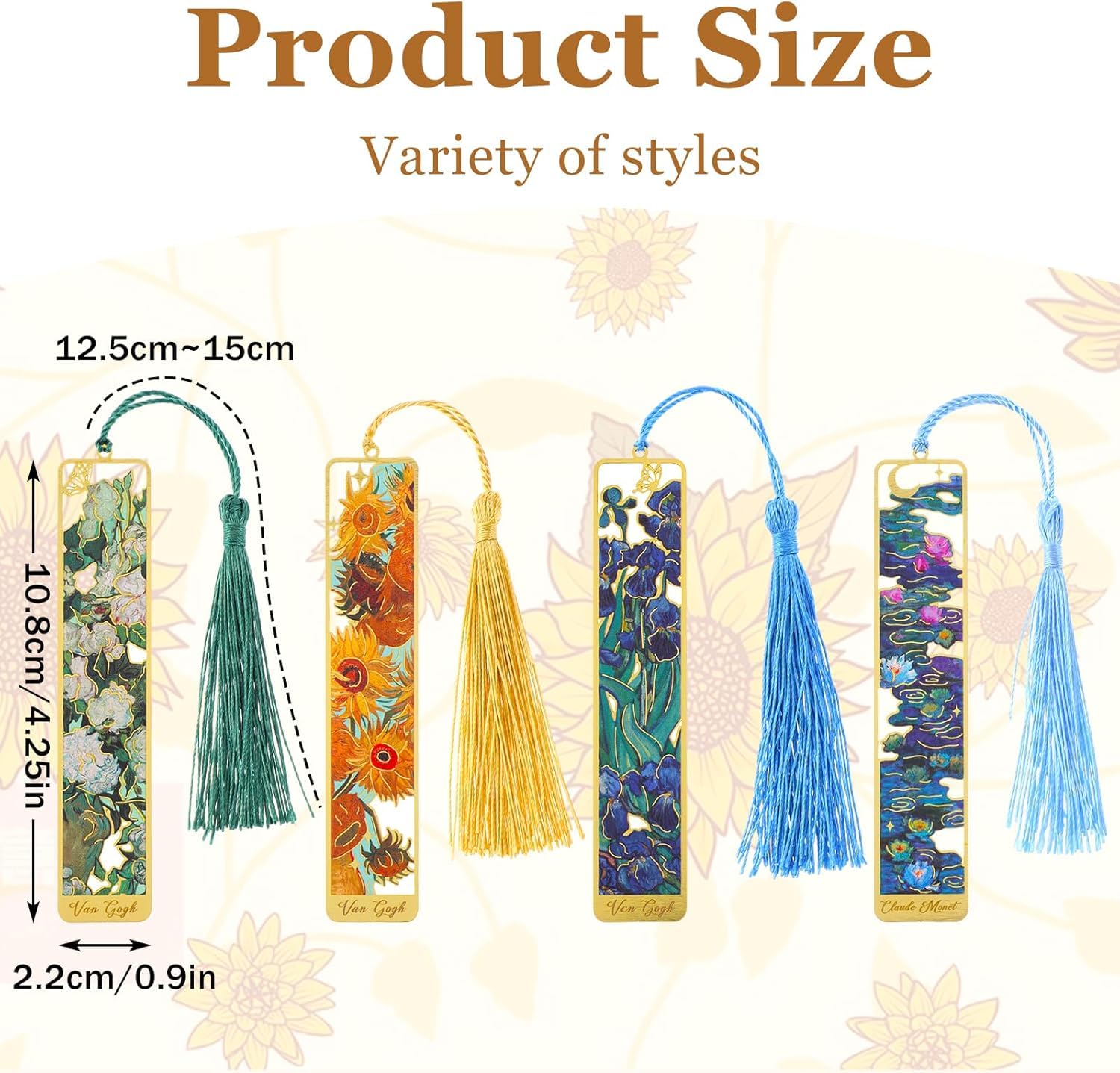 OFIFO Metal Bookmark Set of 4 for Readers with Tassel and Gold Hollow Design | 4.1 x 0.79 in