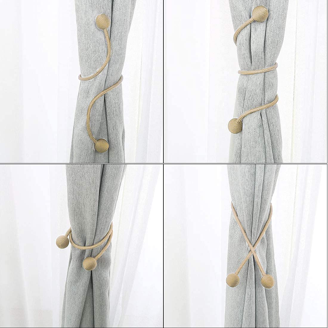 HASTHIP Curtain Tiebacks for Home and Office with Strong Magnetic Clips | 16in Rope & Gold Polyester Design