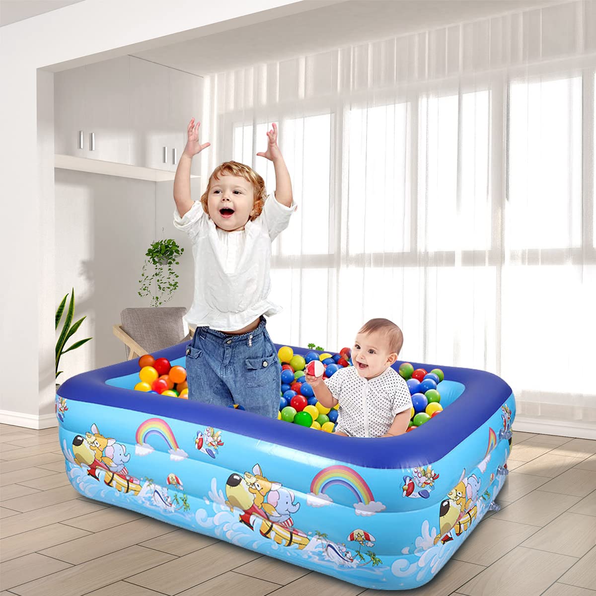 Proberos 150*100*55cm Baby Swimming Pool for Kids, Thicken PVC Inflatable Swimming Pool for Fun Indoor Outdoor Summer Activities