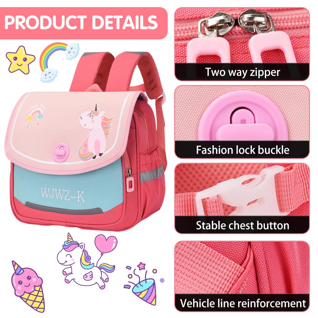 PALAY® School Backpack for Girls School Girls Backpack Book Bag Randoseru Book Bag Pink Unicorn Girls Backpack Cartoon Print Primary Students Book Bag School Backpack for Kids 5-10 Years Old