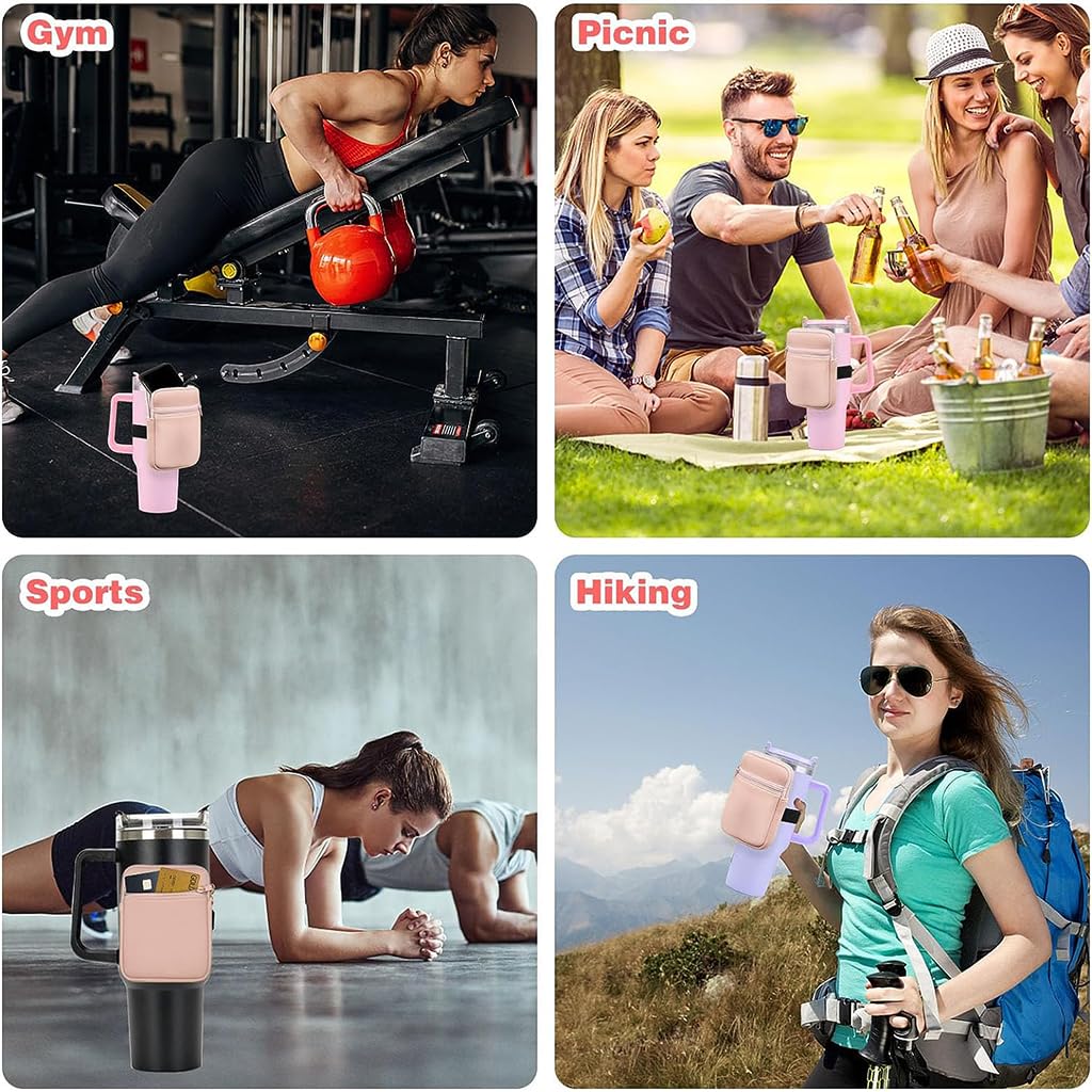 HASTHIP Water Bottle Pouch for Gym and Outdoor Use with Adjustable Elastic Band Strap | Pink Accessory Pocket for Phone Keys and Cards