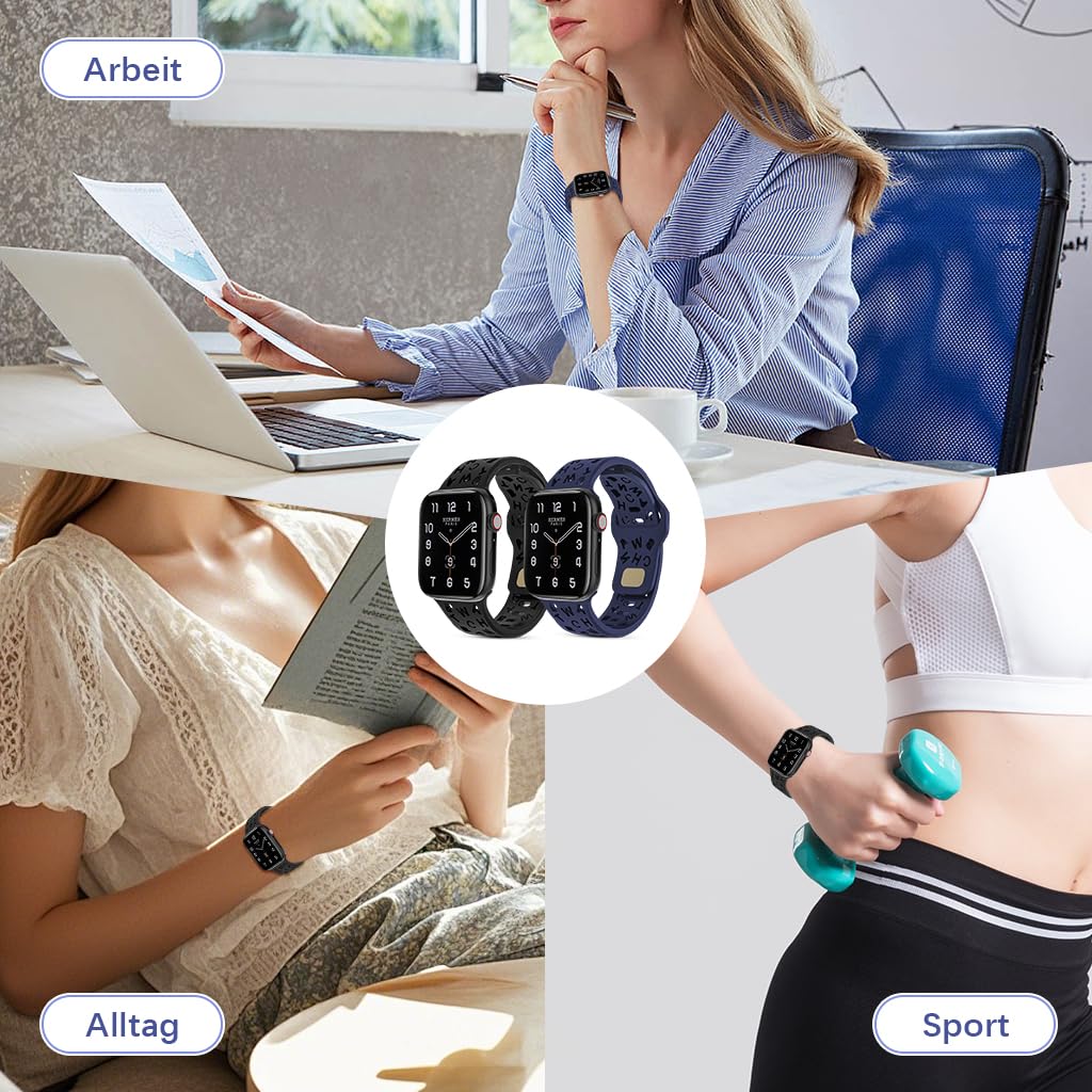 ZORBES Watch Band for Apple Watch 49–42mm with Cutout Letter Design and Soft Silicone | 2 PCS Adjustable Replacement Strap