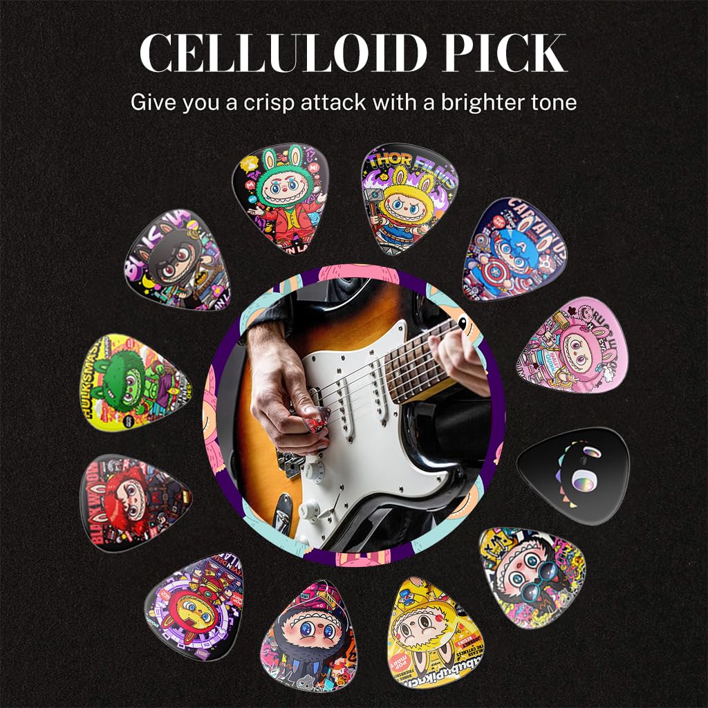 FANCYKU Electric Guitar Picks 12 pcs 1.0 mm featuring Cartoon Comic Design and ABS Material