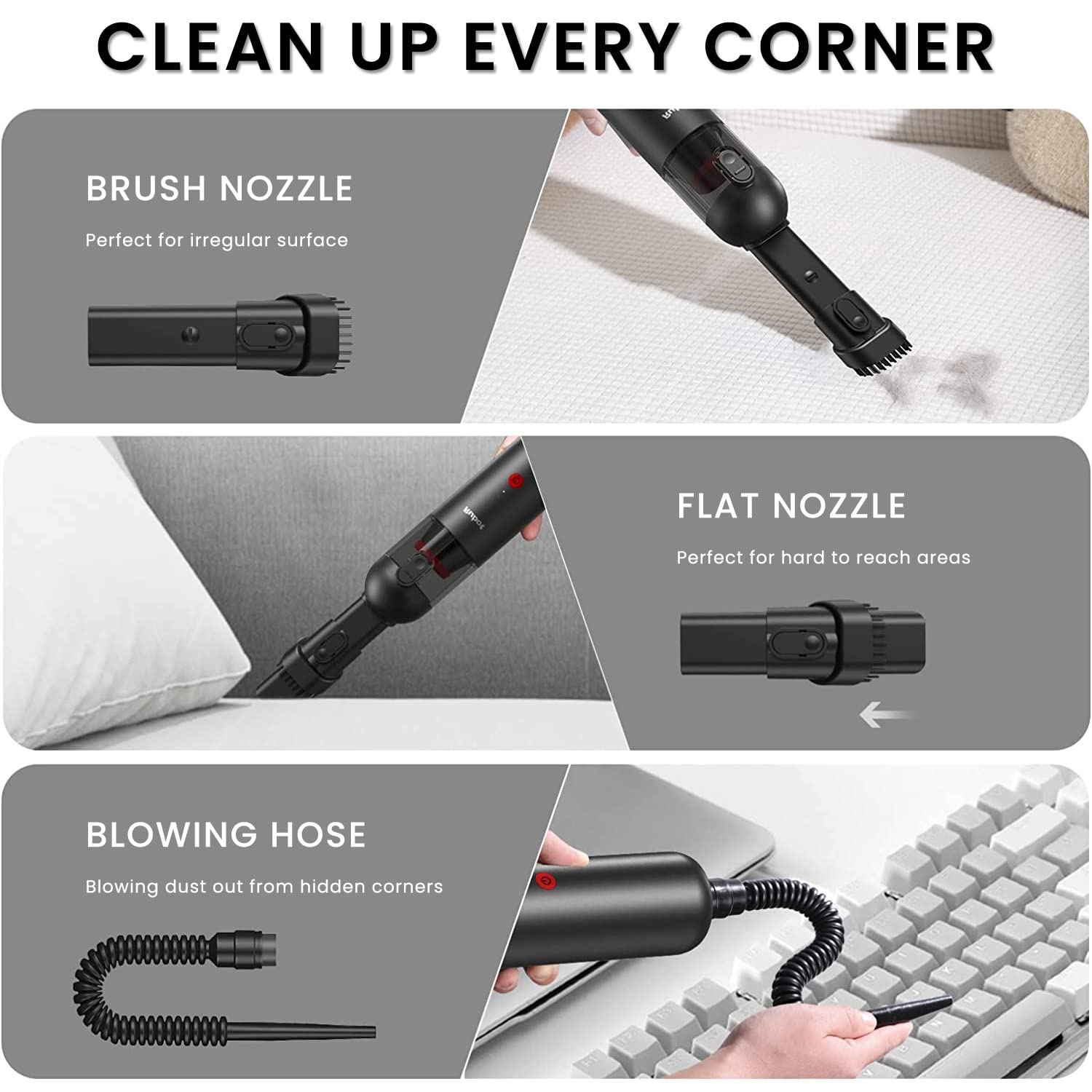Supvox Handheld Vacuum Cleaner for Car and Home with 7500Pa Suction featuring Air Blower Design