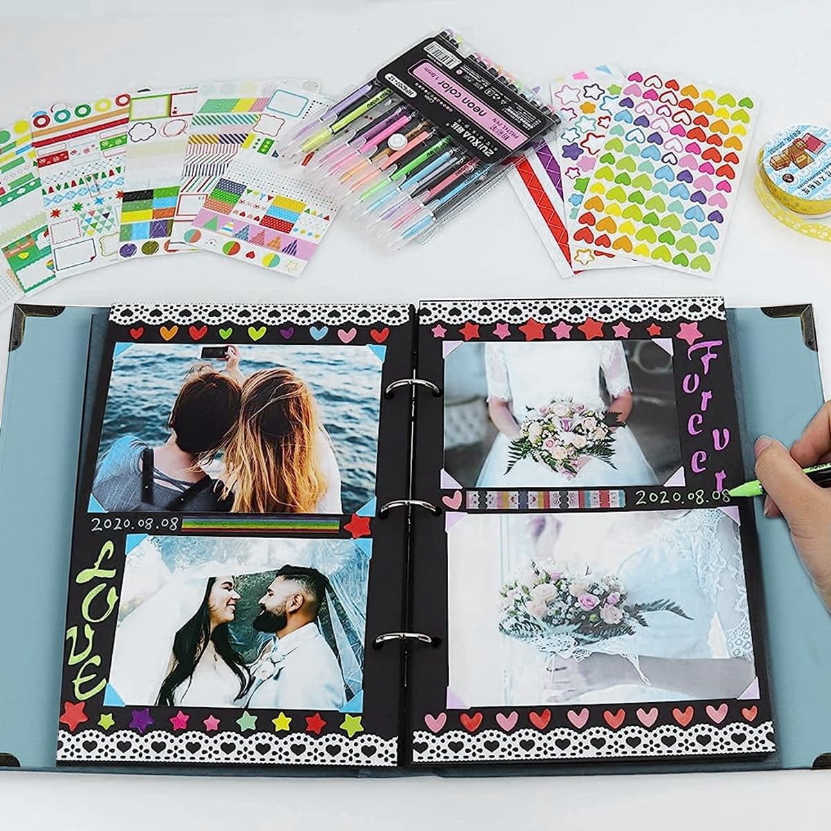 HASTHIP® DIY Scrapbook Photo Album Kit, Anniversary Gift for Couple Special, Our Adventure Scrapbook with Pens, Washi Tapes, Stickers, 60 Pages Hardcover 8.5x11 Inches Scrapbooking Photo Album