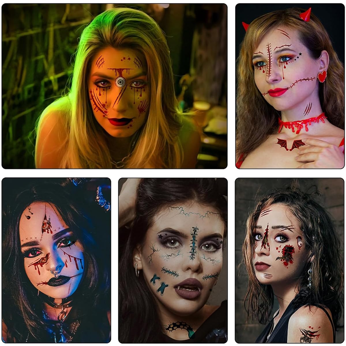 MAYCREATE Halloween Temporary Face Tattoos for Adults with 10 Sheets | Easy Water Application