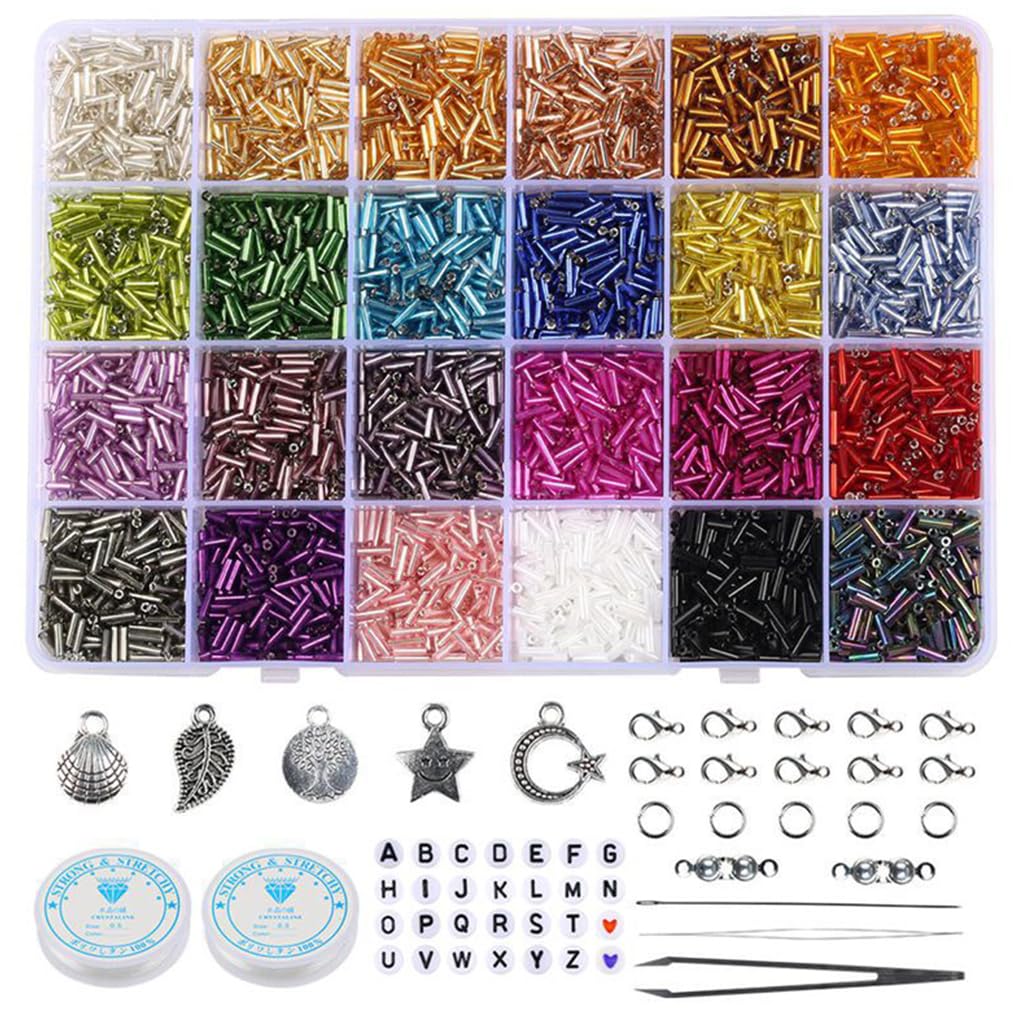 SANNIDHI 5280Pcs Tube Beads Kit 24 Colors Tube Spacer Beads 6mm Tube Beads with Letter Beads, Charms, Accessories and Tools for Bracelet Making Necklace Earrings DIY Jewelry Making