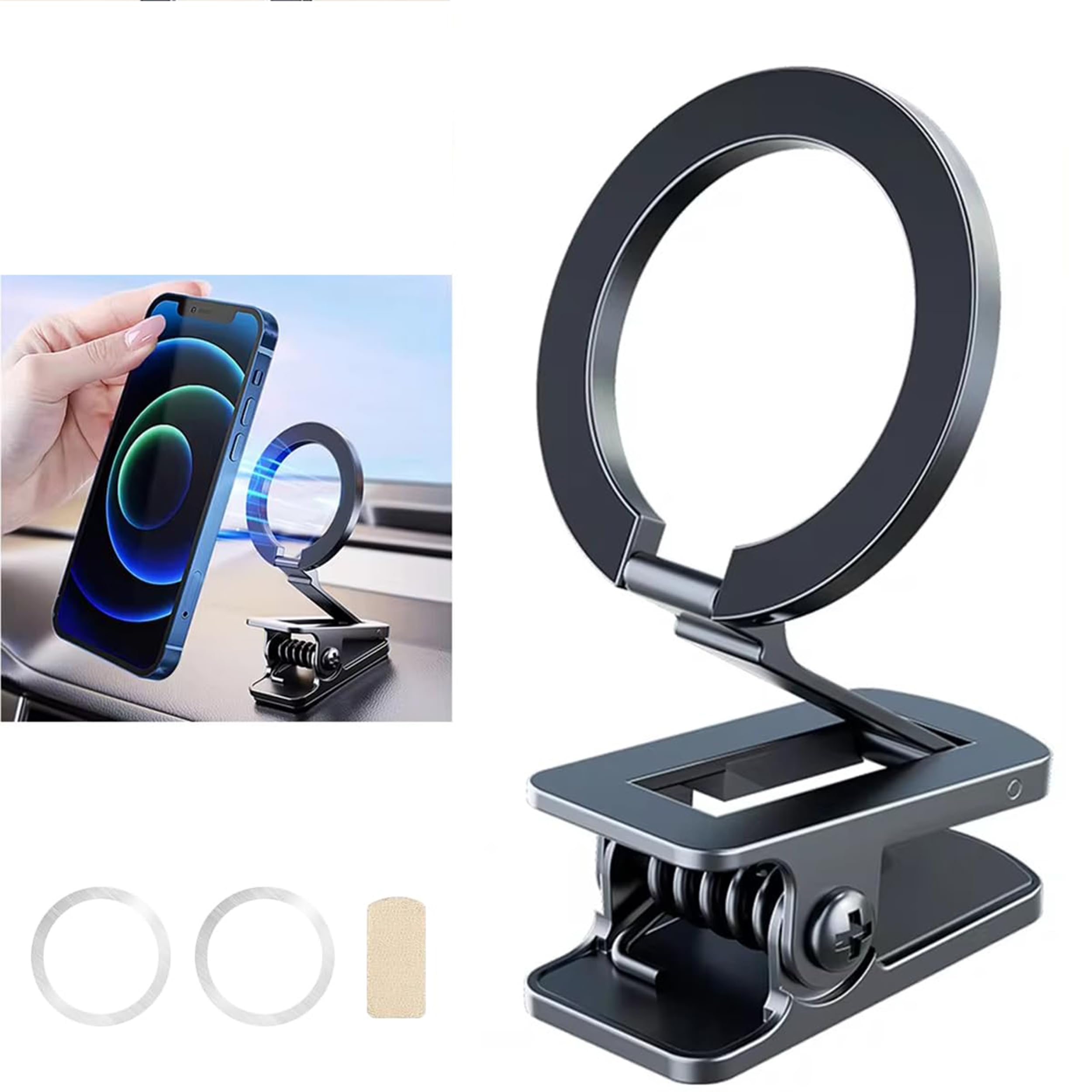 ZORBES Fits for Magsafe Car Mount, Phone Holder Clamp for Desktop, Hands Free Magnet Travel Phone Car Holder, Dash Phone Mount Car Fit for iPhone 15 14 13 12 Pro Max Mini MagSafe Cases