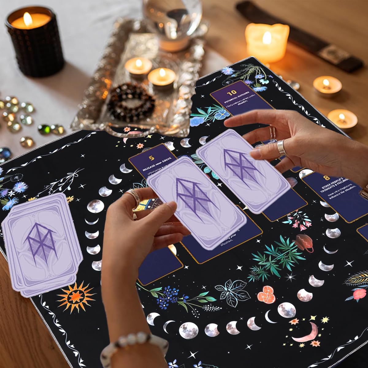 PATPAT Tarot Cloth for Divination featuring Mystical Moon Phase Design 27x27 in Polyester | Spiritual Altar and Meditation Tablecloth