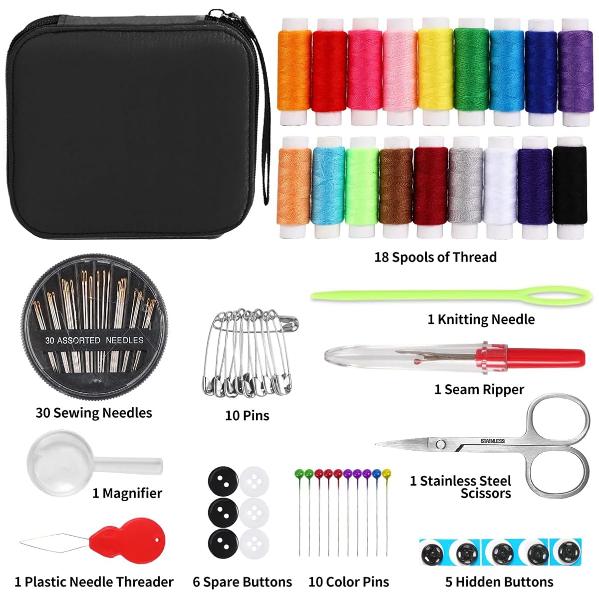 ELEPHANTBOAT Sewing Kit for Home and Travel with 86 pcs Set featuring 18 Thread Spools and Storage Bag