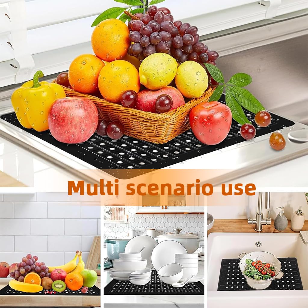 Supvox Rubber Sink Mats for Kitchen Protection with 12.2x10 in Grid Drainage Design | Black