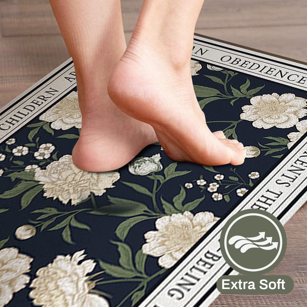 HASTHIP Kitchen Mats for Floor Anti Fatigue Use with Double Side Anti Slip Texture and PU Material | 2PCS 40×60cm & 40×120cm Waterproof Floral Print
