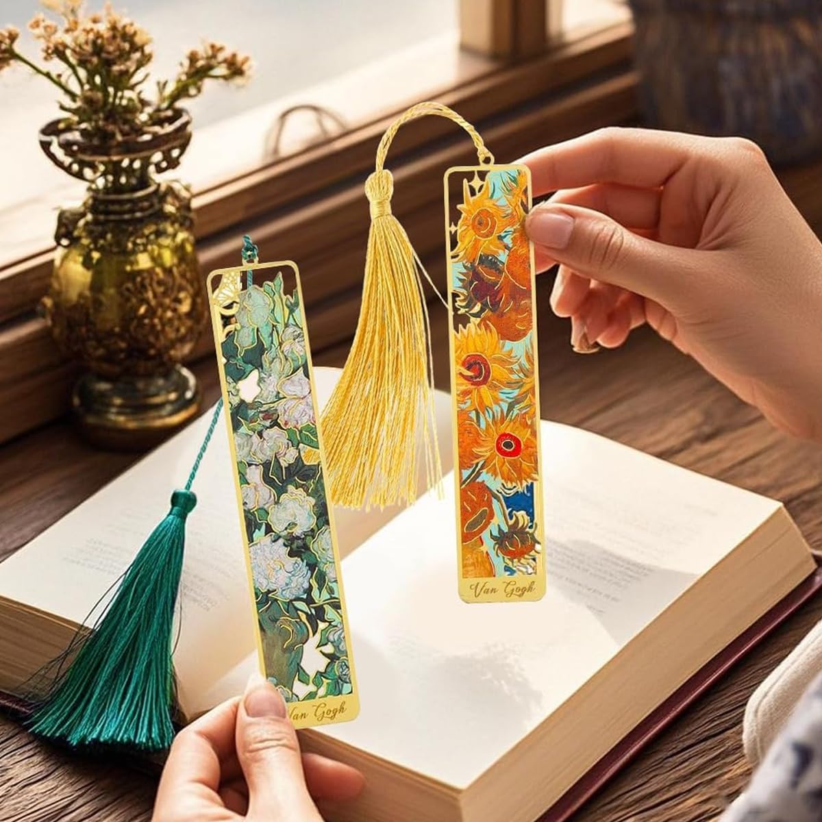 OFIFO Metal Bookmark Set of 4 for Readers with Tassel and Gold Hollow Design | 4.1 x 0.79 in