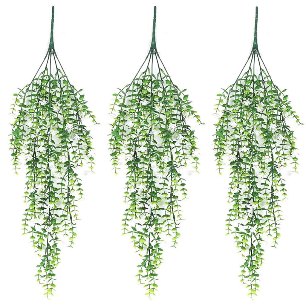 HASTHIP® 3Pcs Realistic Eucalyptus Flower Vine Balcony Flower Decor 30.7 Inches Realistic Flower Hangings Wall Decoration Artificial Eucalyptus Flower Vine Home Decoration Garden Decorative Flower