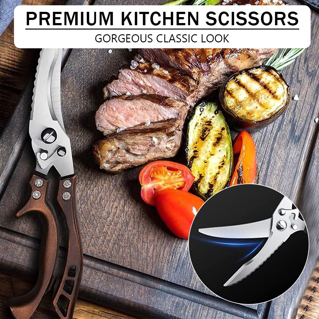 Supvox Kitchen Meat Scissors for Poultry and Fish with Serrated Edge & Spring-Loaded Handles