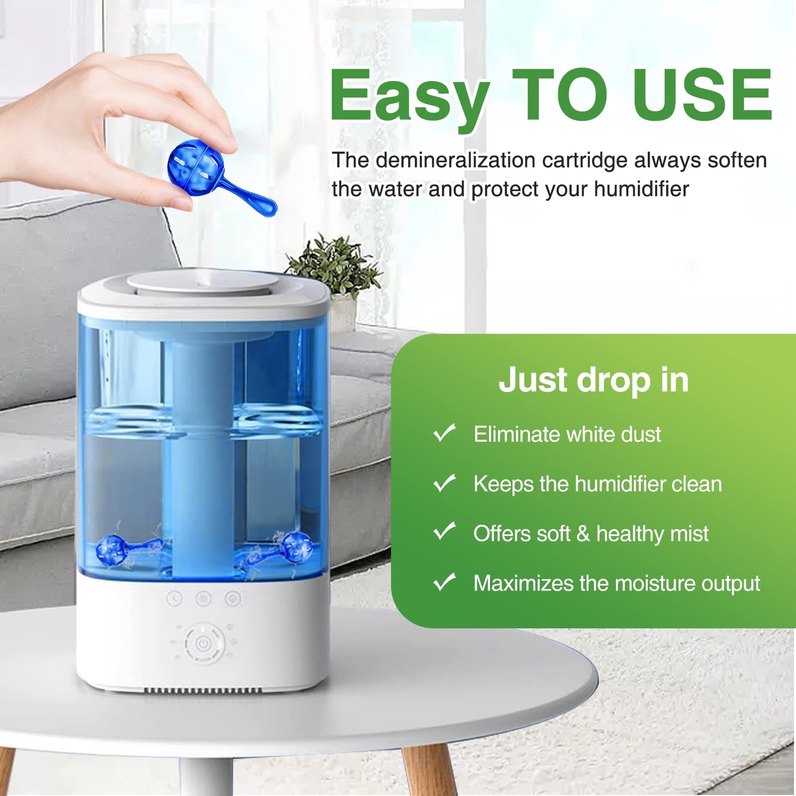 ZIBUYU® Humidifier Tank Cleaner, Raipoment Demineralization Cleaning Ball, Compatible with Mist Humidifiers, Fish Tank, Purifies Water, revents Hard Water Build-UpEliminates White Dust and Odor