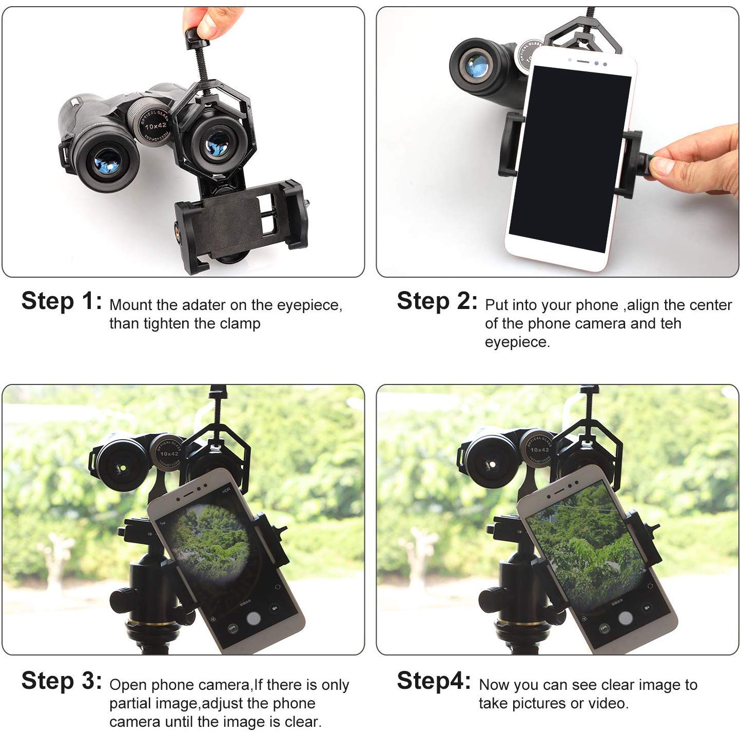 ELEPHANTBOAT Metal Telescope Spotting Scope Camera Mobile Phone Mount Holder Bracket Clip
