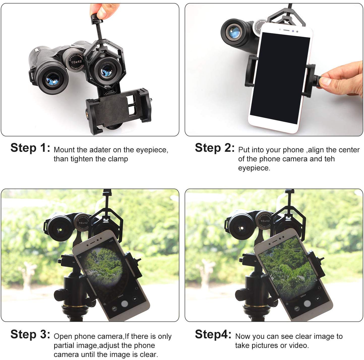 ELEPHANTBOAT  Metal Telescope Spotting Scope Camera Mobile Phone Mount Holder Bracket Clip