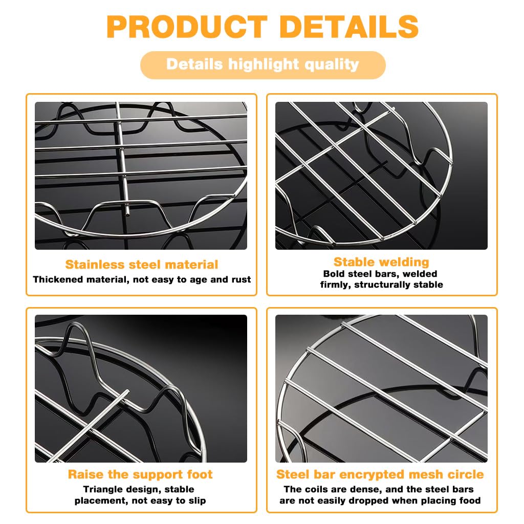 Supvox Stainless Steel Steamer Rack for Pots and Pressure Cookers featuring 7.6 in Round Wire Design with 2.5 cm Height | Pack of 2