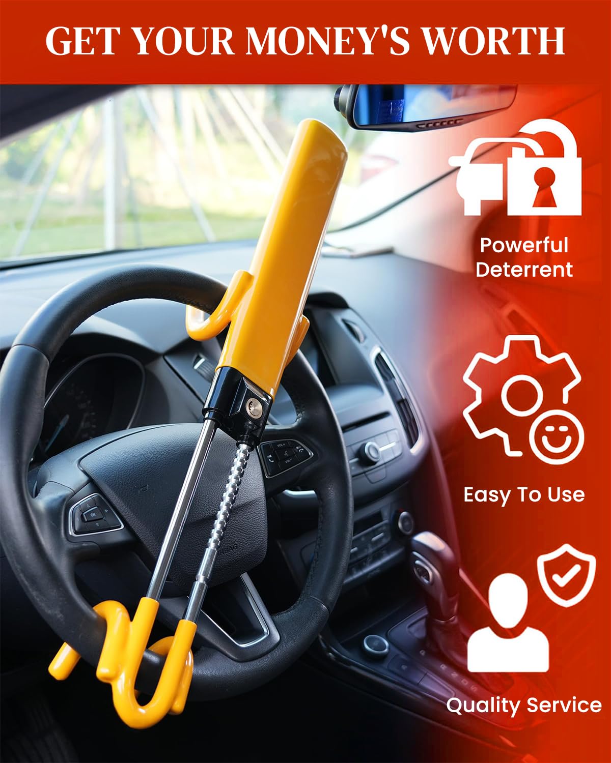 STHIRA Steering Wheel Lock for Cars featuring Alloy Lock Core and Heavy Duty Steel | Universal Fit