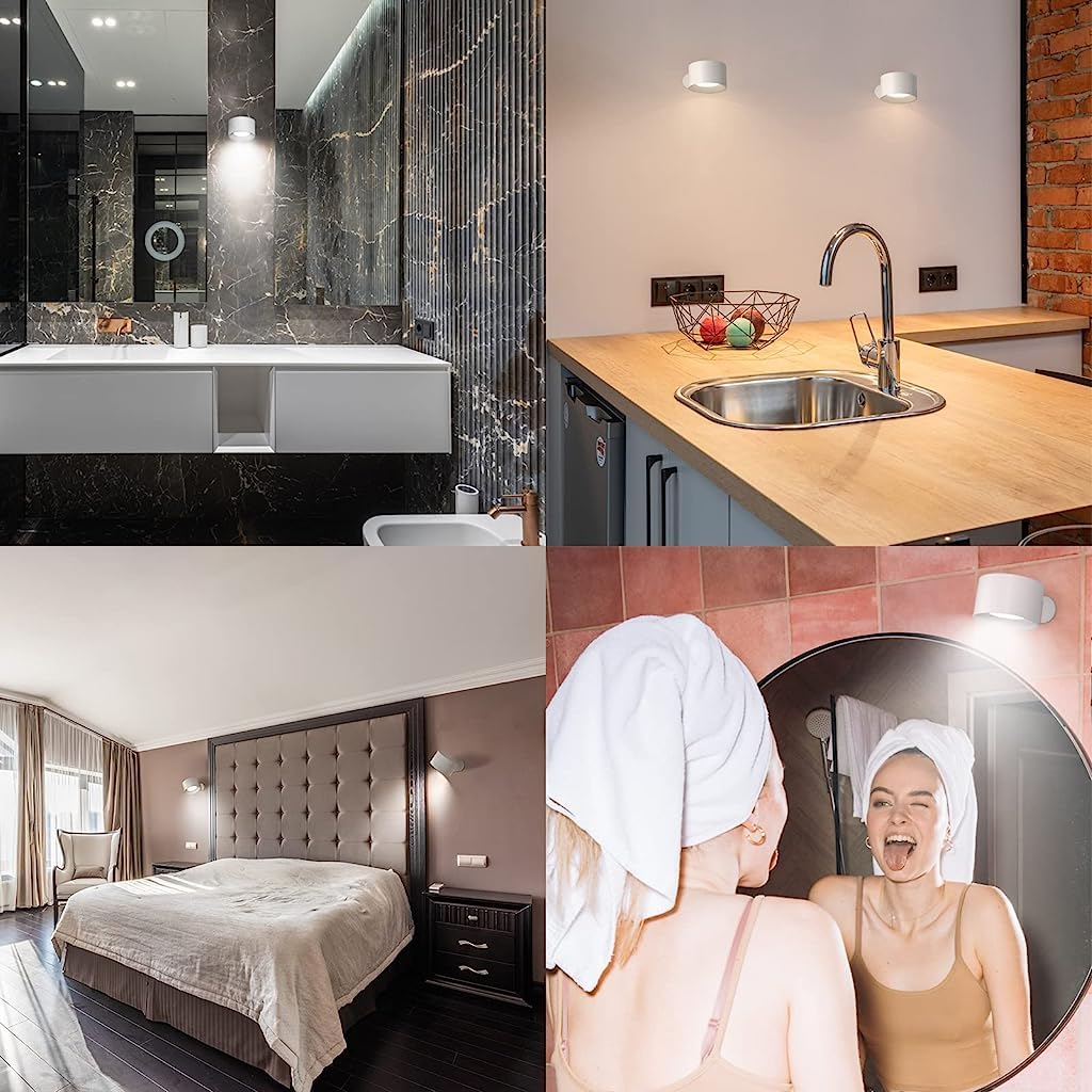 Qpets LED Wall Light for Bedroom with 3 Color Dimmable Modes and 360° Rotatable Magnet Design