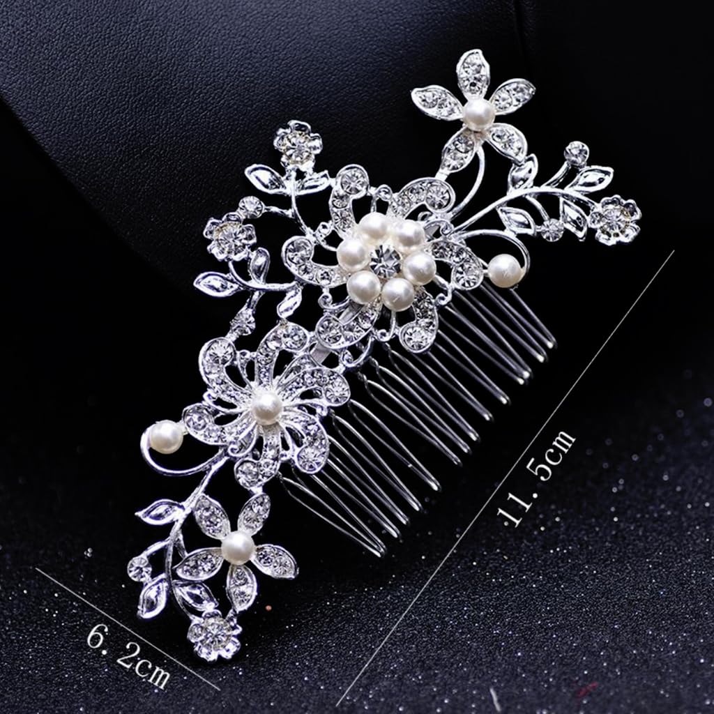 PALAY Bridal Hair Clips for Wedding with Alloy and Rhinestones 11.5×6.2cm | 2 Pcs Set