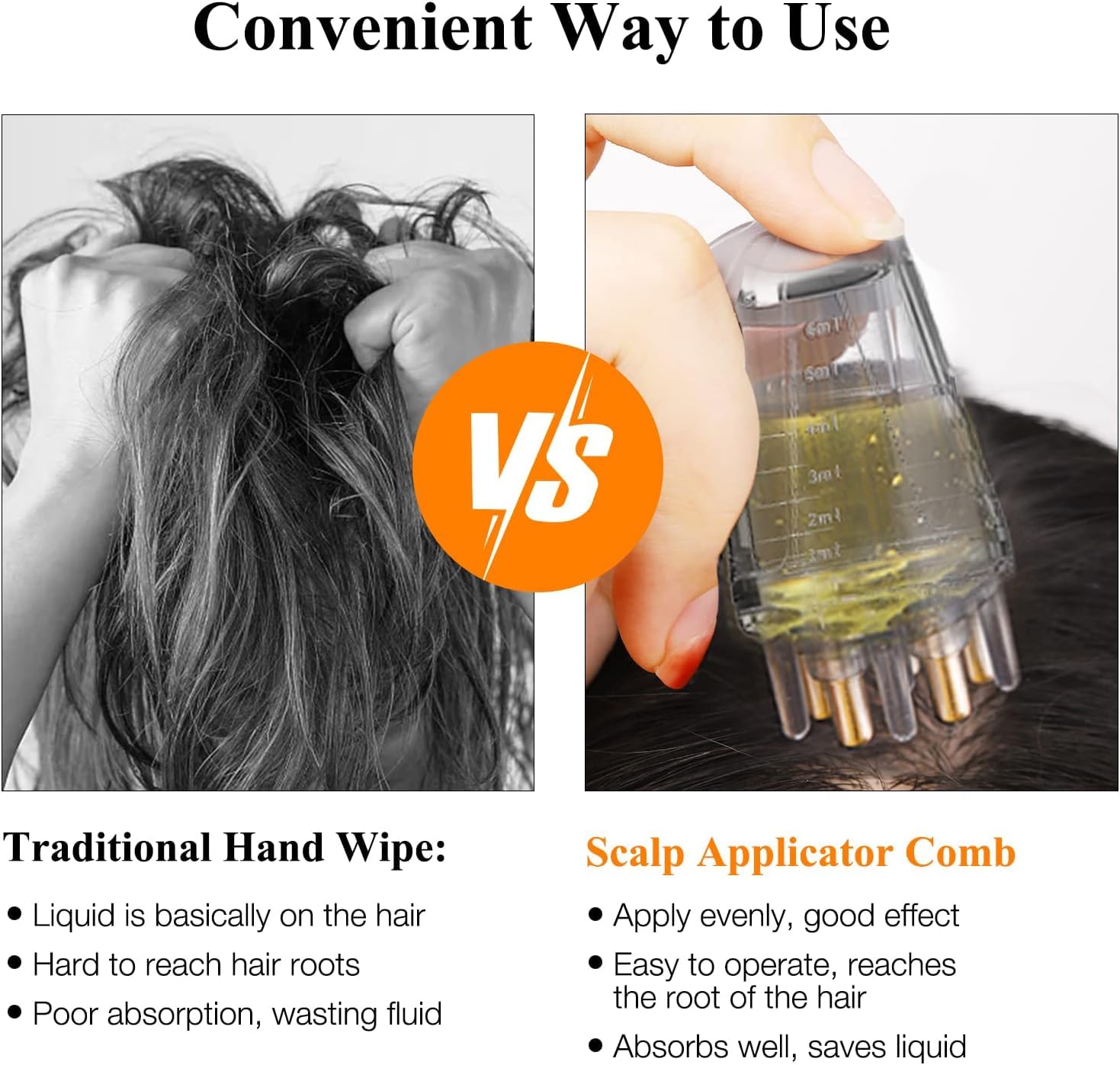 ZIBUYU Hair Oil Applicator Comb for Scalp Massage with 6ml Clear Bottle | Ball Tip Roller Tool for Even Oil Distribution