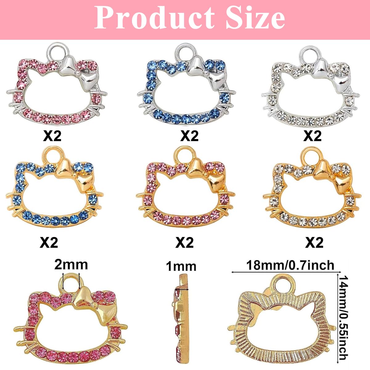 SANNIDHI Cat Charms for Bracelet Making featuring 12pcs Rhinestone Loop Pendants | DIY Jewelry