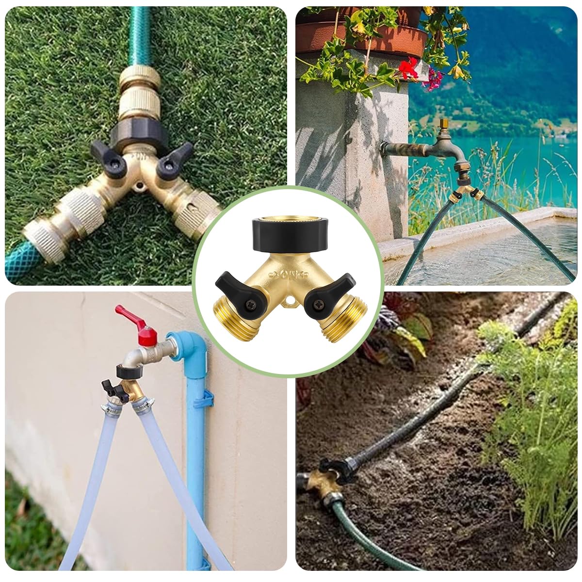 Supvox Garden Hose Splitter for Efficient Water Control with 2 Way Valves and Brass Body