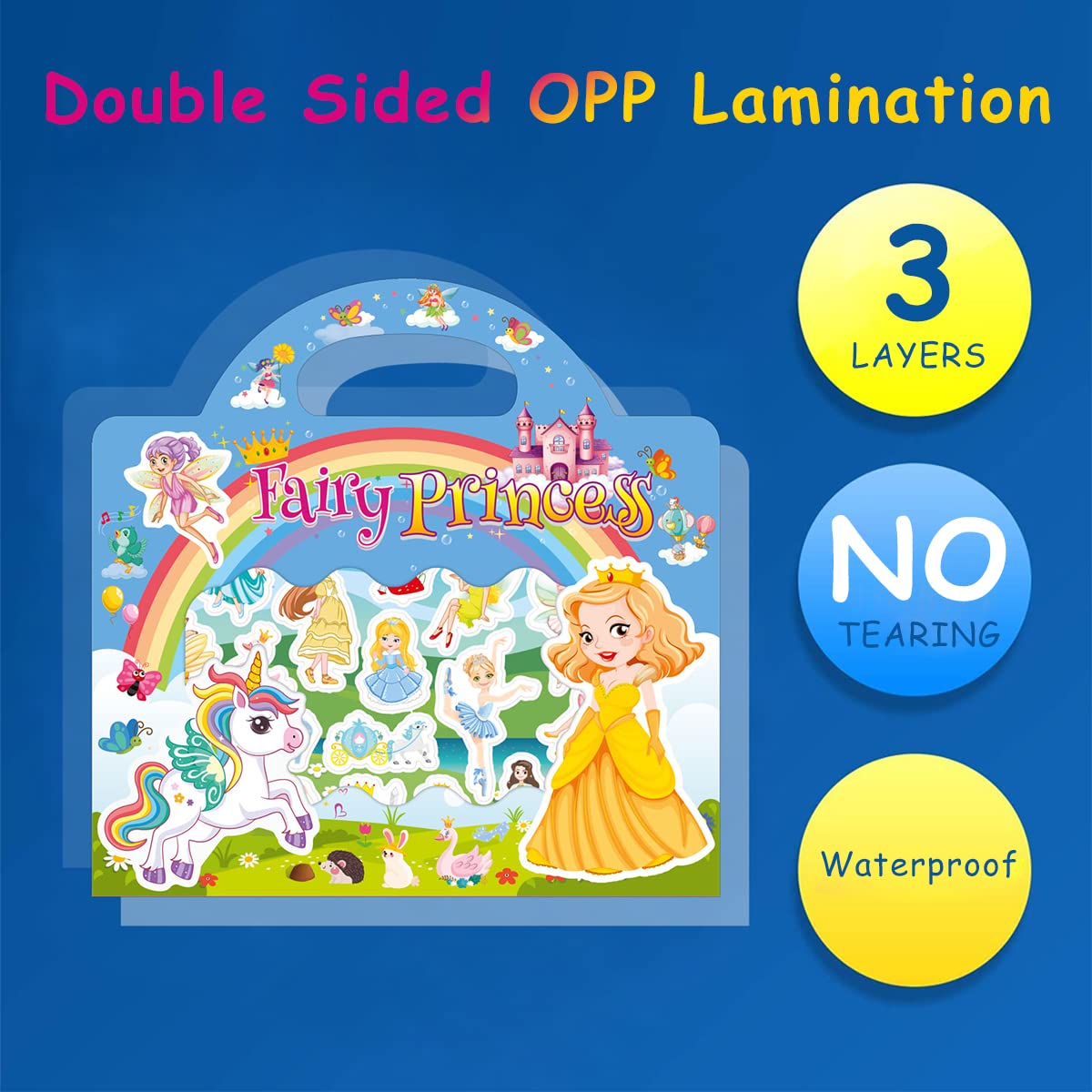 PATPAT Montessori Busy Book for Kids with 35 Reusable PVC Stickers and Portable Handle | Creative Travel Toy for Girls 3+ Years