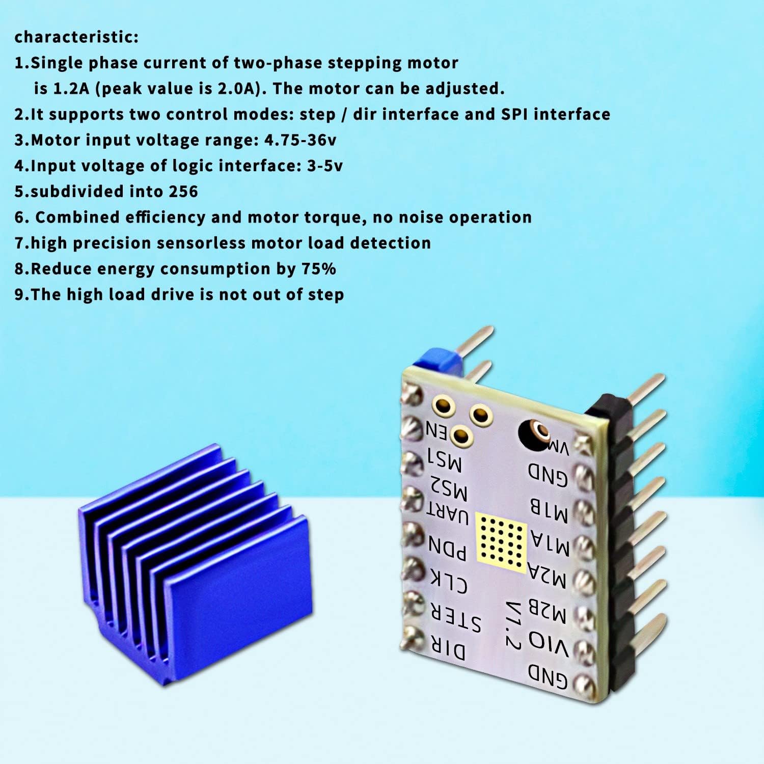 TMC2208 Stepper Motor Driver for 3D Printers with Heat Sink and screwdriver | 1.4A ultra quiet V1.2 module