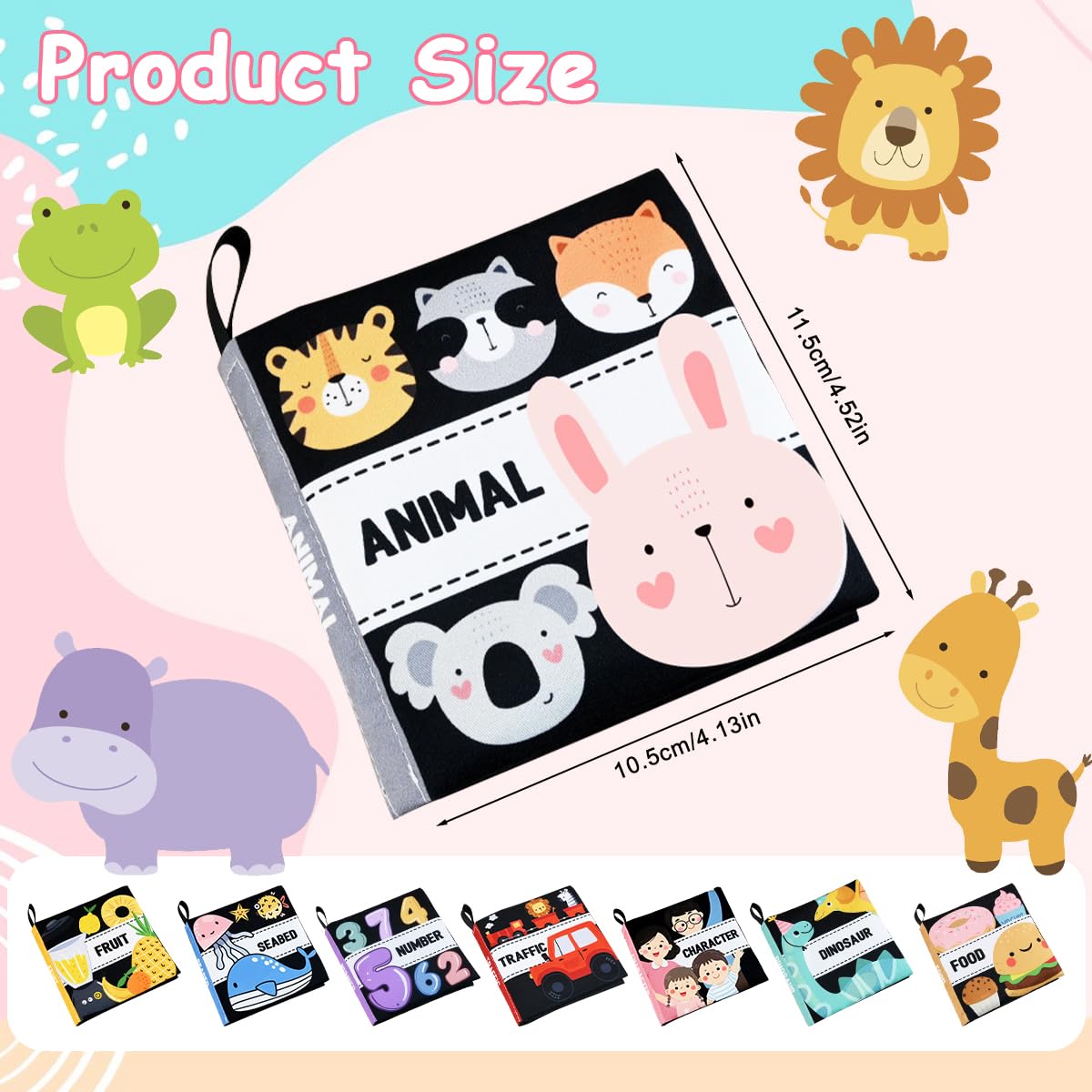 SNOWIE SOFT Cloth Books for Babies 8 pcs set with non toxic fabric and crinkle pages | sensory learning toys for toddlers