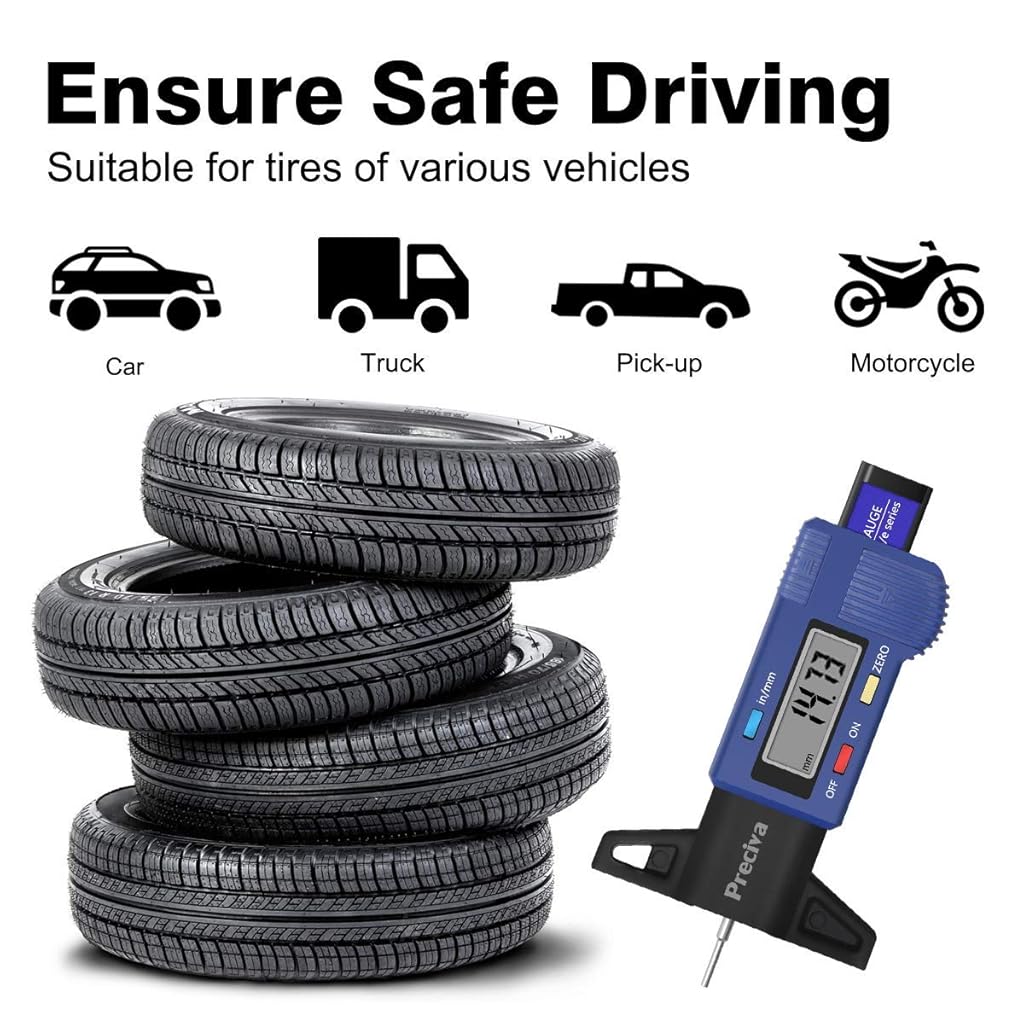 STHIRA® 2PCS Car 0-25.4mm Digital Tyre Tire Tread Depth Tester Gauge Meter Measurer Tool Caliper LCD Display Tpms Tire Monitoring System Metal Probe